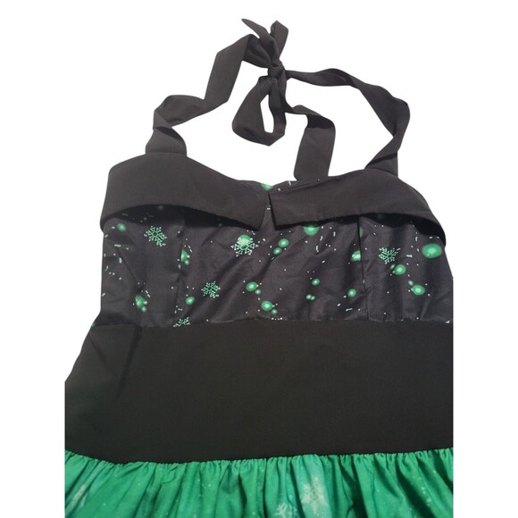 Christmas Holiday Santa Cat Dress Medium Black Halter Silky Fit & Flair C24 - Picture 8 of 11